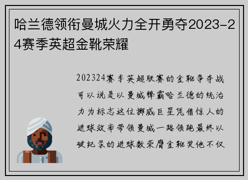 哈兰德领衔曼城火力全开勇夺2023-24赛季英超金靴荣耀